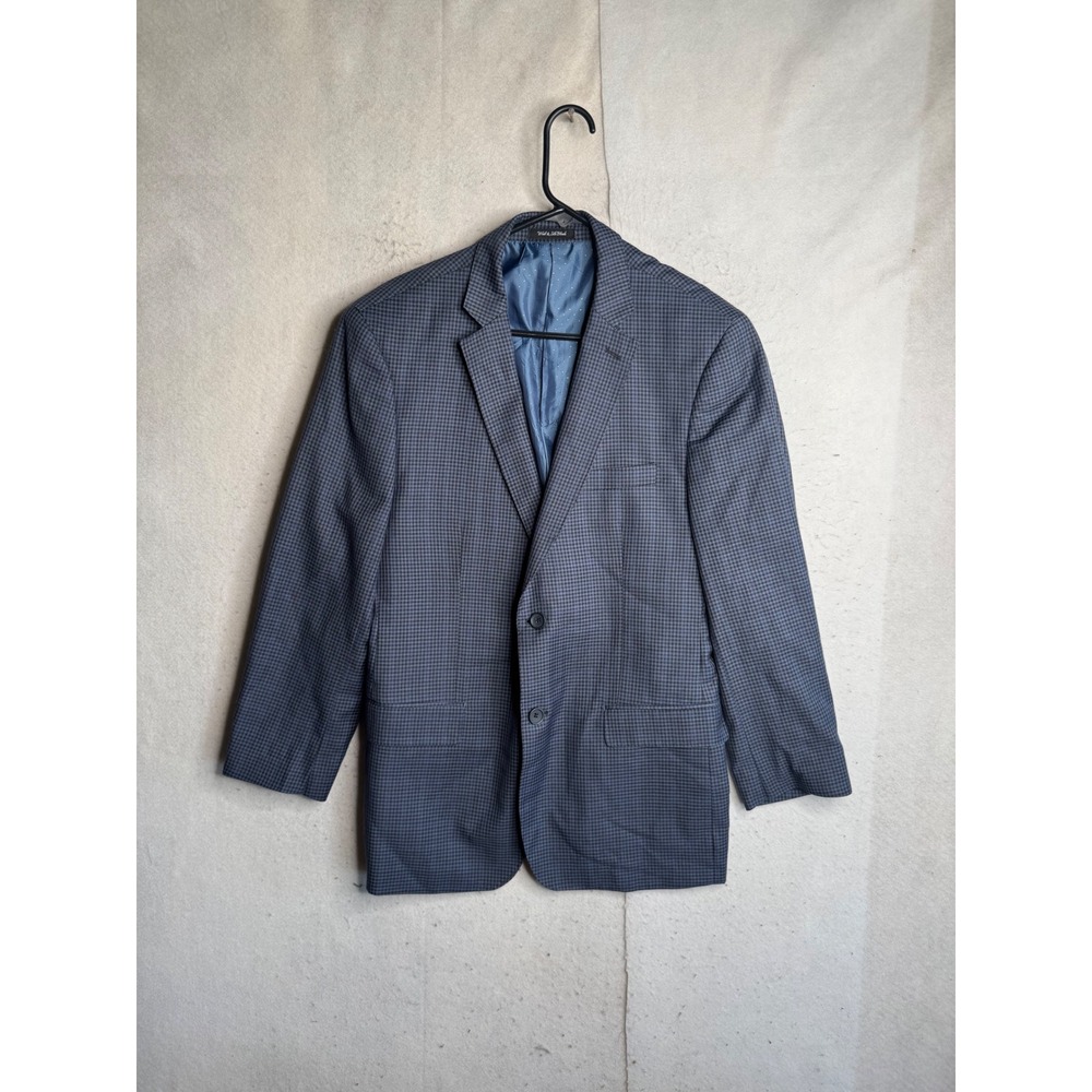 Bertolini Smart Mens Blue Wool Silk Blend Micro Check Blazer Sport Coat